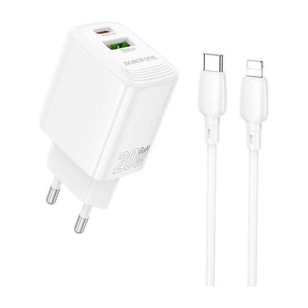 Įkroviklis Borofone BN27 20W USB-C / USB-A + USB-C to Lightning cable 1.0m baltas