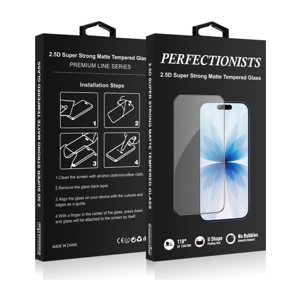 Защитное стекло Perfectionists 2.5D Super Strong Matte Tempered Glass Apple iPhone 13 / 13 Pro / 14 / 16e / 17e чёрный